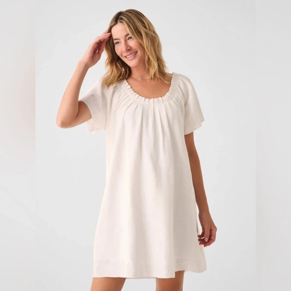 Faherty Annabelle White Organic Cotton Flax Dress Peasant Cottagecore Costal - Picture 1 of 14